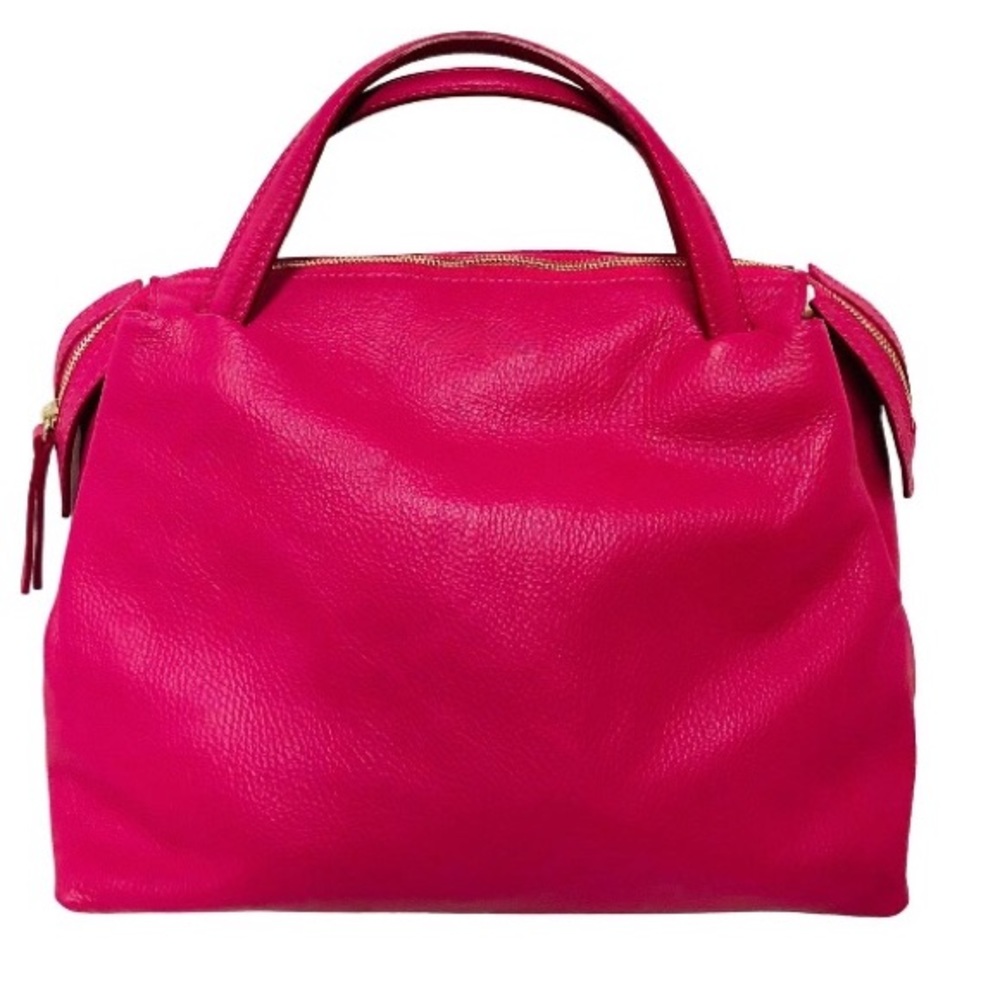 Large Italian Leather Shoulder Bag Fuchsia